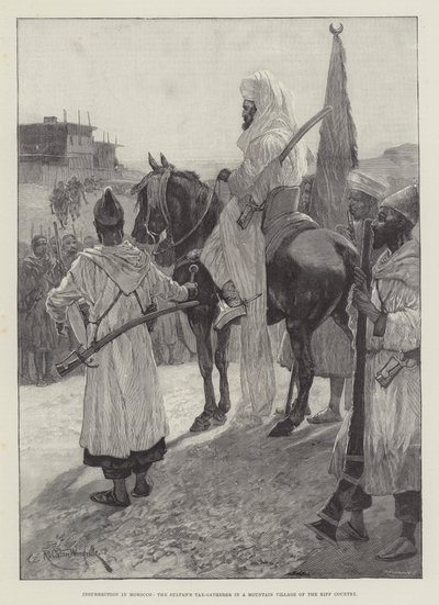 Opstand in Marokko, de belastinginner van de sultan in een bergdorp van het Riff-gebergte door Richard Caton Woodville junior